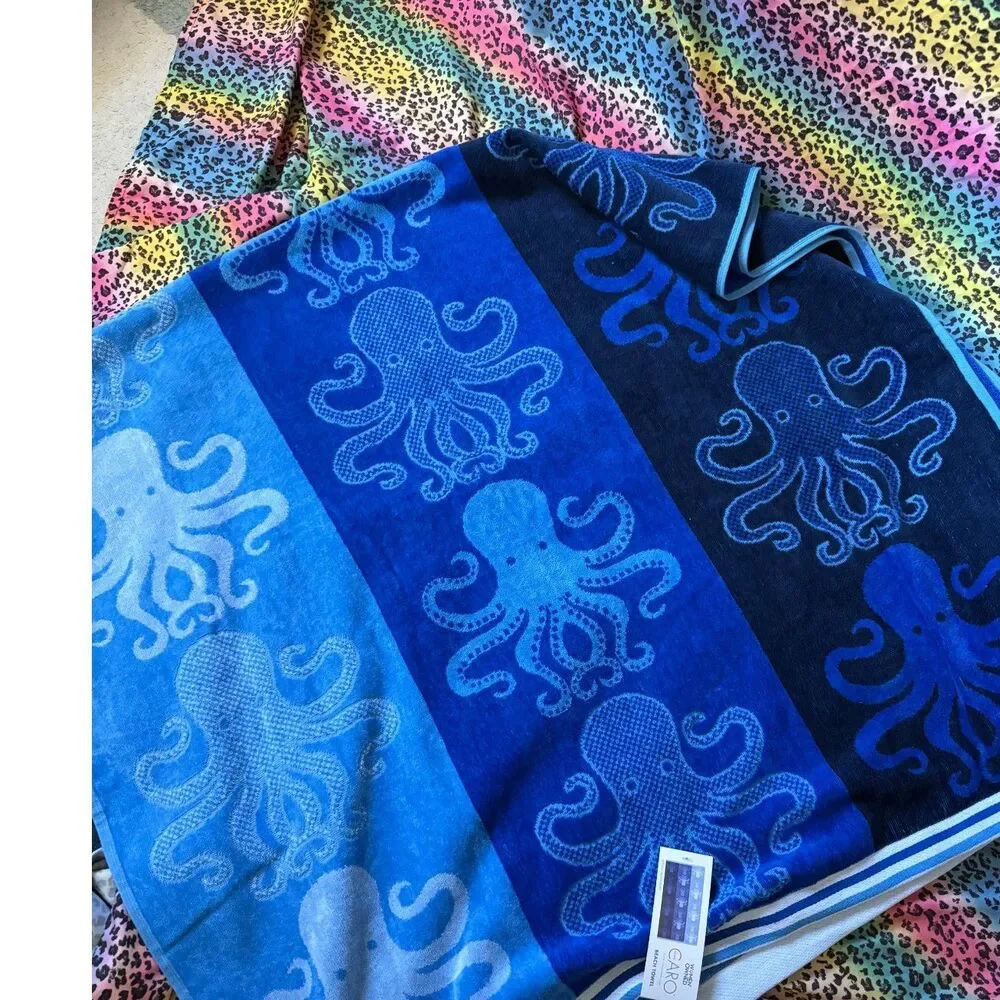 Caro Home Octopus Friends Blues Beach Towel 35x66 Blue Coastal Ocean NWT